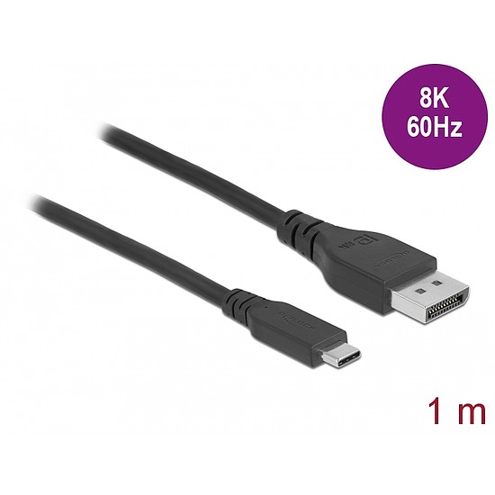 Delock Kétirányú USB Type-C - DisplayPort kábel (DP Alt Mode) 8K 60 Hz 1 m DP 8K ellenőrzött (86038)