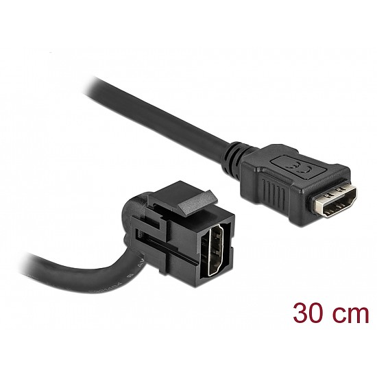 Delock Keystone modul, HDMI-csatlakozóhüvely 110 > HDMI-csatlakozóhüvely, kábellel fekete (86853)