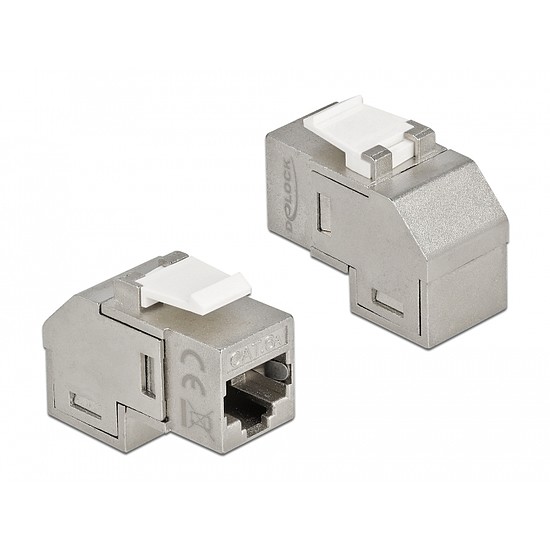 Delock Keystone modul, RJ45-aljzat - RJ45-aljzat, Cat.6A, 90 fokos szögű (86997)