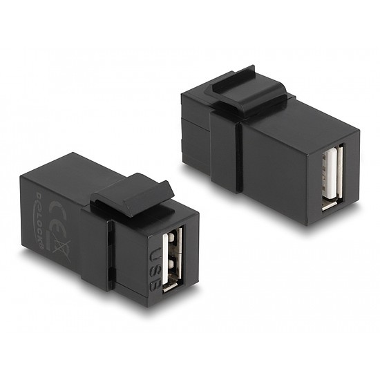 Delock Keystone modul, USB 2.0 A-csatlakozóhüvely > USB 2.0 A-csatlakozóhüvely, fekete (87829)