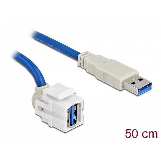 Delock Keystone modul, USB 3.0 A-csatlakozóhüvely 250 > USB 3.0 A-csatlakozódugó, kábellel (86871)