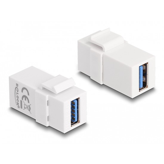 Delock Keystone modul, USB 3.0 A-csatlakozóhüvely > USB 3.0 A-csatlakozóhüvely fehér (1:1) (87832)