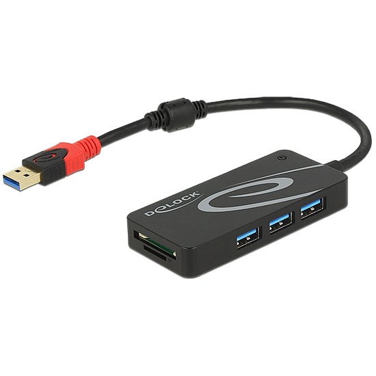 Delock Külso, USB 3.1-es, 1. generációs elosztó, USB A-típusú > 3 x USB A-típusú + két nyílással ren (62899)