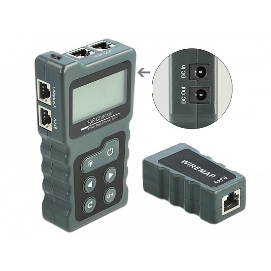 Delock LCD kábel tesztelő RJ45 / PoE / DC (63110)