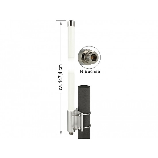 Delock LoRa 868 MHz Antenna N Jack 8 dBi 147.7 cm omnidirectional fixed wall and pole mounting white (12504)