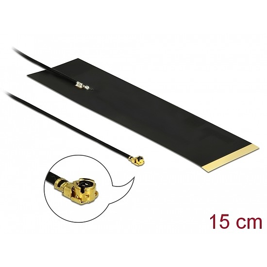 Delock LTE Antenna, MHF I csatlakozódugó, 1,9 - 3,9 dBi, 1.13 15 cm-es NYÁK-lap, belso öntapadós (12612)