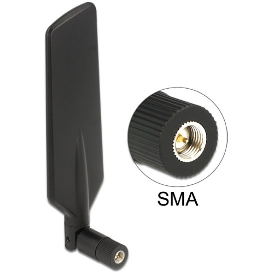 Delock LTE Antenna SMA 0.5 ~ 3 dBi Omnidirectional Rotatable With Flexible Joint Black (88978)