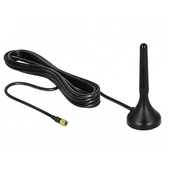 Delock LTE antenna SMA-dugó 1 - 2 dBi irányítatlan, rögzített, mágneses talppal és csatlakozókábelle (12583)