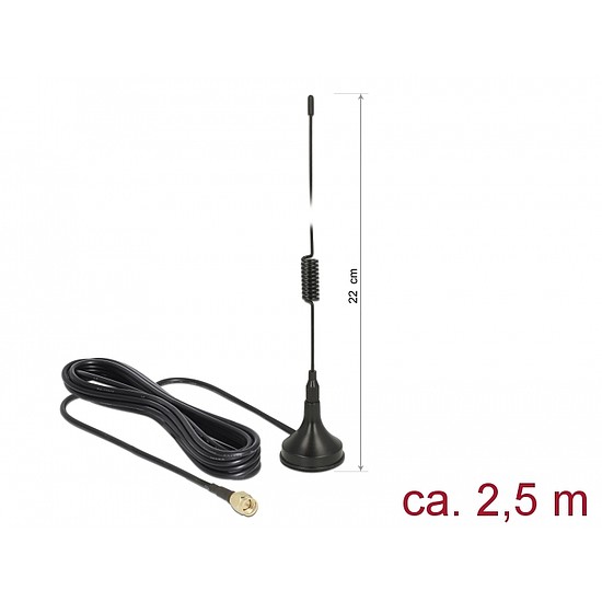 Delock LTE antenna SMA-dugó 2 dBi irányítatlan, rögzített, csatlakozókábellel RG-174 2,5 m, kültéri (89613)