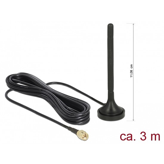 Delock LTE antenna SMA-dugó 2 dBi irányítatlan, rögzített, mágneses talppal és csatlakozókábellel RG (89618)