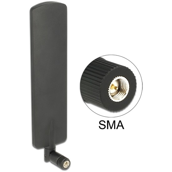 Delock LTE antenna SMA-dugó 2 dBi mindenirányú, dönthető csatlakozással (fekete színű) (89604)