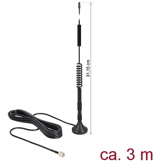 Delock LTE antenna SMA-dugó 5 dBi irányítatlan, rögzített, mágneses talppal és csatlakozókábellel (R (12417)