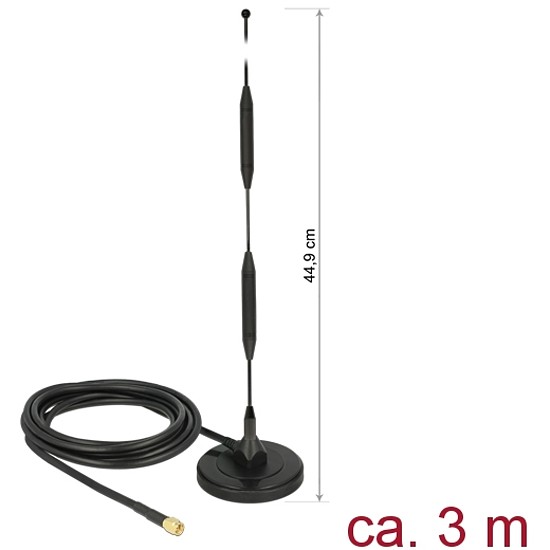 Delock LTE antenna SMA-dugó 5 dBi irányítatlan, rögzített, mágneses talppal és csatlakozókábellel (R (12425)