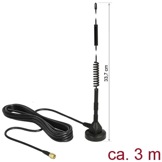 Delock LTE antenna SMA-dugó 5 dBi irányítatlan, rögzített, mágneses talppal és csatlakozókábellel (R (12427)