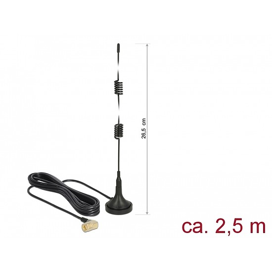 Delock LTE antenna SMA-dugó 90 2,5 dBi irányítatlan, rögzített, mágneses talppal és csatlakozókábel (89614)