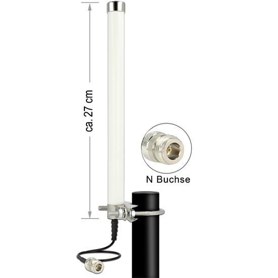 Delock LTE / GSM / UMTS Antenna N jack 2 - 6,5 dBi omnidirectional fixed pole mount white outdoor (12491)