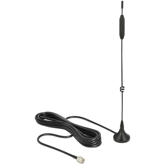 Delock LTE / GSM / UMTS antenna SMA-dugó 2-4 dBi irányítatlan, mágneses talppal és csatlakozókábelle (12420)