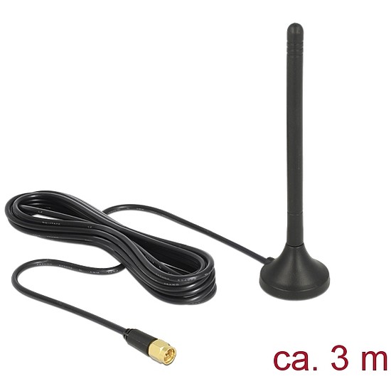 Delock LTE / GSM / UMTS antenna SMA-dugó 2,5 dBi irányítatlan, rögzített, mágneses talppal és csatla (12419)