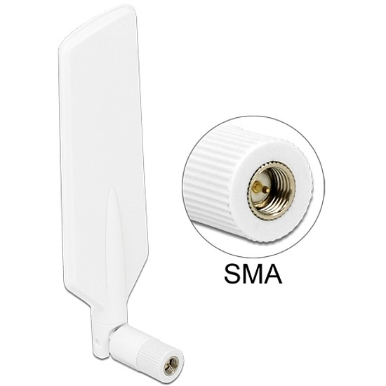 Delock LTE WLAN Dual Band Antenna SMA 1 ~ 4 dBi omnidirectional rotatable with flexible joint white (12430)