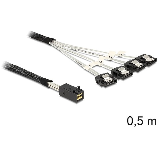 Delock Mini SAS HD x 4 SFF 8643 apa > 4 x SATA 7 Pin anya kábel, 0,5 m (83392)