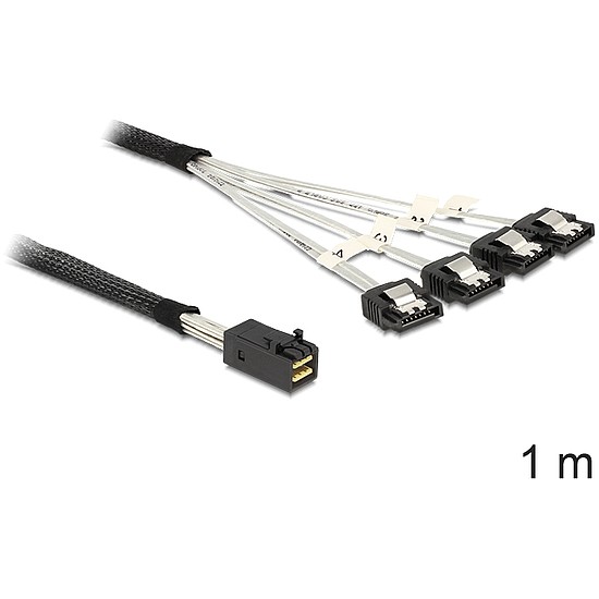 Delock Mini SAS HD x 4 SFF 8643 apa > 4 x SATA 7 Pin anya kábel, 1 m (83393)