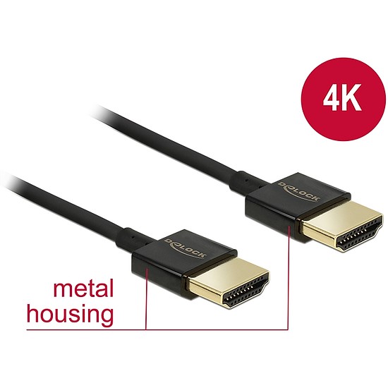 Delock nagy sebességű HDMI kábel Ethernethez - HDMI-A apa > HDMI-A apa 3D 4K 2 m Slim Premium (84773)