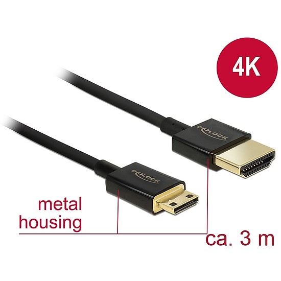 Delock Nagysebességű HDMI-kábel Ethernettel - HDMI-A-csatlakozódugó > HDMI Mini-C-csatlakozódugó, 3D (84779)