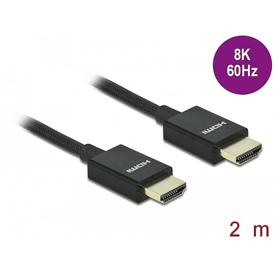 Delock Nagysebességű HDMI -kábel koax 48 Gbps 8K 60 Hz, fekete 2 m (85385)