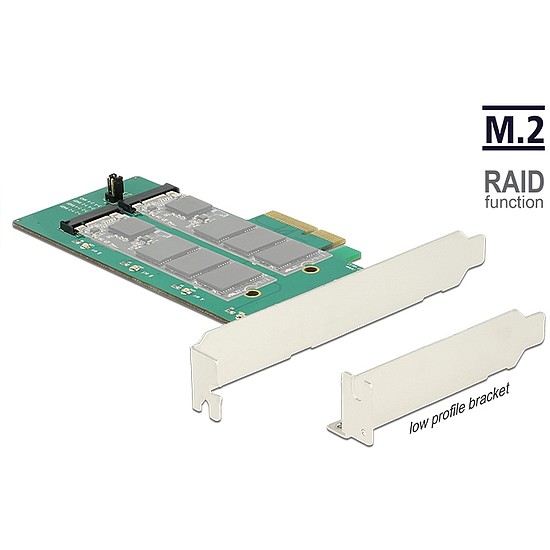 Delock PCI Express-kártya > 2 x belso M.2 aljzat B nyílással, RAID-dal - alacsony profilú formaténye (89536)