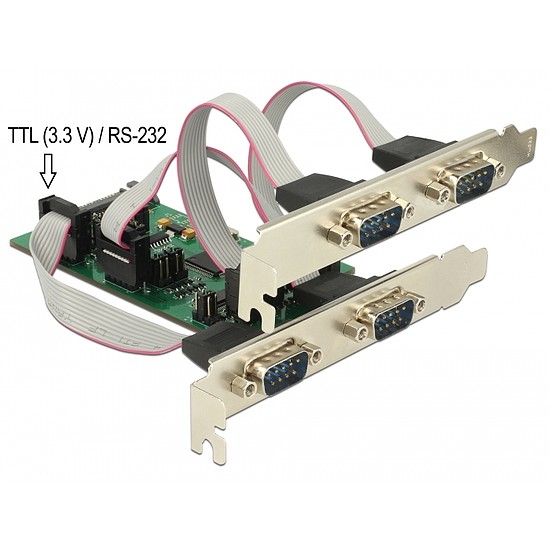 Delock PCI Express Kártya > 3 x soros RS-232 + 1 x TTL 3,3 V / RS-232 tápellátással (62922)