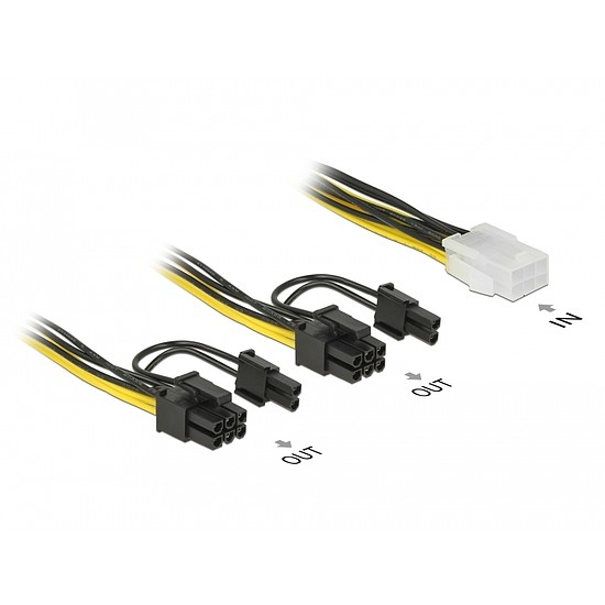 Delock PCI Express tápkábel 6 tűs hüvely > 2 x 8 tűs dugó 15 cm (85452)