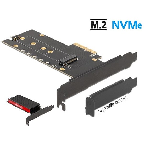 Delock PCI Express x4-kártya - 1 x belső NVMe M.2 Key M hűtőbordával és RGB LED megvilágítással - al (89013)