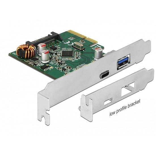 Delock PCI Express x4 kártya - 1 x külső USB Type-C hüvely + 1 x külső A-típusú USB hüvely SuperSpe (90299)