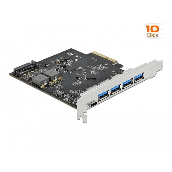 Delock PCI Express x4 Kártya - 1 x USB Type-C + 4 x A-típusú USB - SuperSpeed USB 10 Gbps (89026)