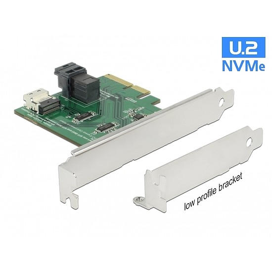 Delock PCI Express x4 kártya U.2 NVMe - 1 x belső SFF-8654 4i és 1 x belső SFF-8643 alacsony profi (89923)