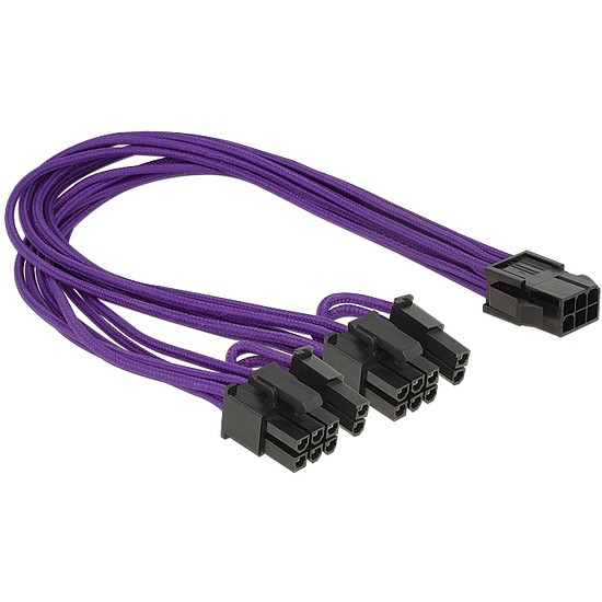 Delock Power Cable PCI Express 6 pin female > 2 x 8 pin male textile shielding purple (83704)