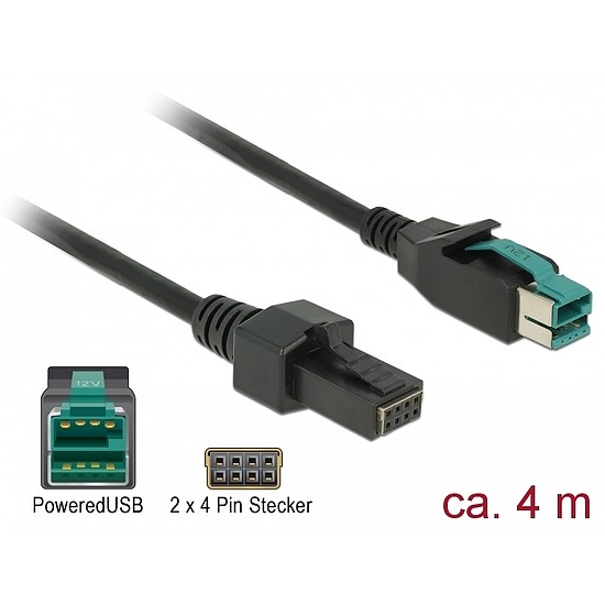 Delock PoweredUSB kábel apa 12 V > 2 x 4 tűs apa, 4 m, POS nyomtatókhoz és csatlakozókhoz (85485)