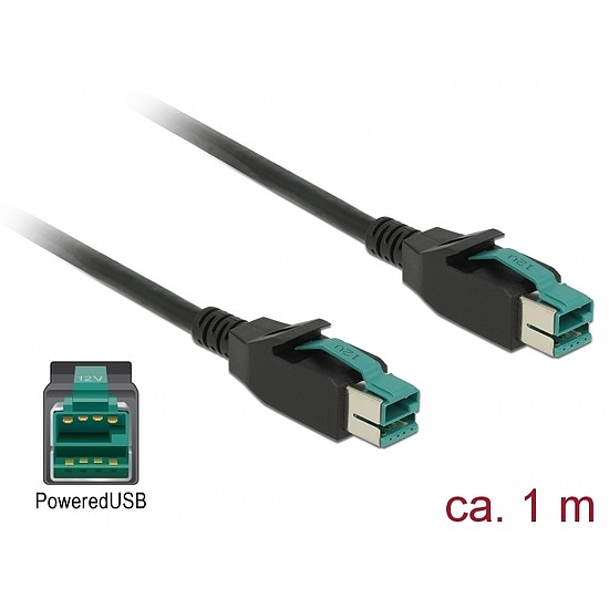 Delock PoweredUSB kábel apa 12 V > PoweredUSB apa 12 V 1 m, POS nyomtatókhoz és csatlakozókhoz (85492)