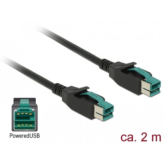 Delock PoweredUSB kábel apa 12 V > PoweredUSB apa 12 V 2 m, POS nyomtatókhoz és csatlakozókhoz (85493)