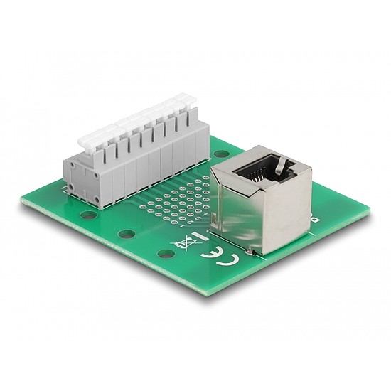 Delock RJ45 anya - Terminal block nyomógombbal hajlított DIN sínhez (66993)