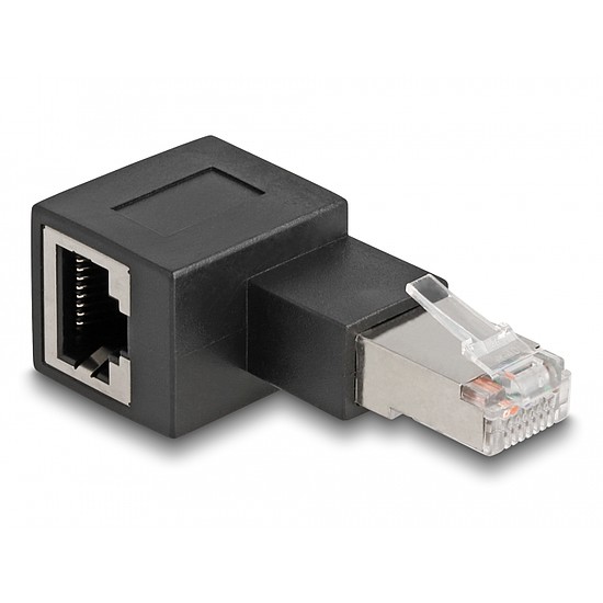 Delock RJ45 apa - RJ45 anya adapter Cat.6A 90 fokos szögben balra hajlítva (87863)