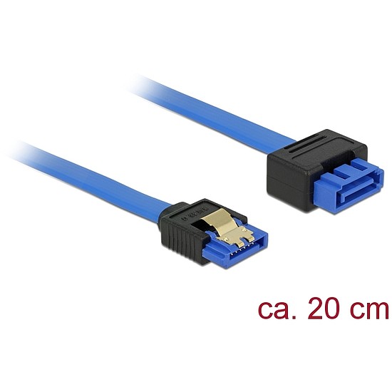 Delock SATA-bovítokábel, 6 Gb/s, hüvely, egyenes > SATA dugó, egyenes, 20 cm, kék, reteszes típusú (84971)