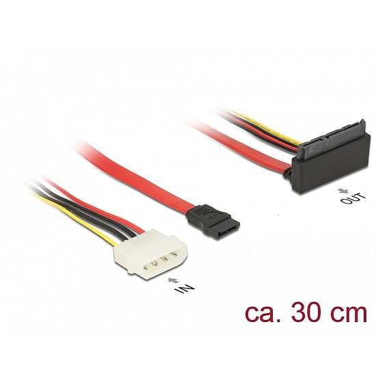 Delock SATA-kábel, 6 Gb/s, 7 tűs csatlakozóhüvely + 4 tűs Molex-csatlakozódugó > 22 tűs SATA-csatlak (85514)