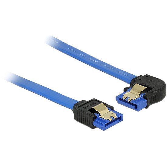 Delock SATA-kábel, 6 Gb/s, hüvely, egyenes > SATA hüvely, balra nézo csatlakozódugóval, 10 cm, kék a (84982)