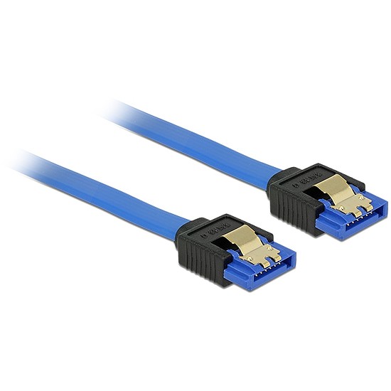 Delock SATA-kábel, 6 Gb/s, hüvely, egyenes > SATA hüvely, egyenes, 10 cm, kék aranyszínu kapcsokkal (84976)