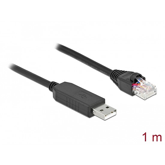 Delock Soros kapcsolati kábel FTDI chipszettel, USB 2.0 A-típusú apa - RS-232 RJ45 apa, 1 m hosszú, (64160)