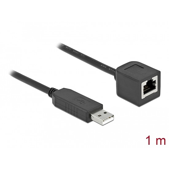 Delock Soros kapcsolati kábel FTDI chipszettel, USB 2.0 A-típusú apa - RS-232 RJ45 anya, 1 m hosszú, (64164)