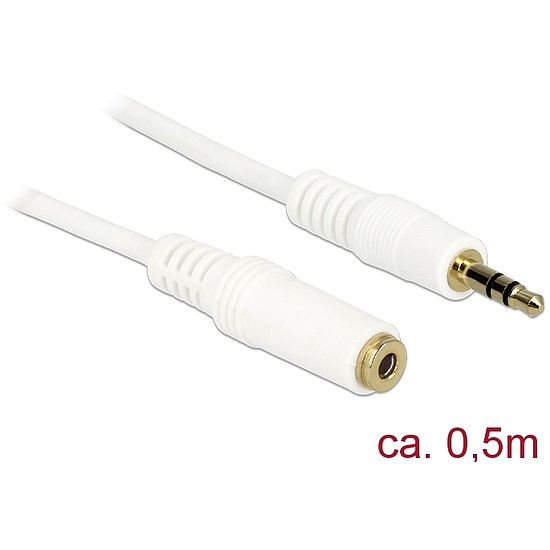 Delock Stereo Jack hosszabbító kábel 3.5 mm 3 pin apa > anya 0.5 m fehét (83763)