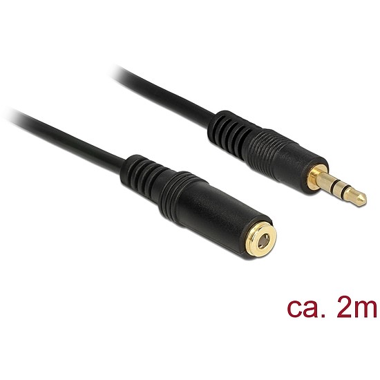 Delock Stereo Jack hosszabbító kábel 3.5 mm 3 pin apa > anya 2 m fekete (83766)