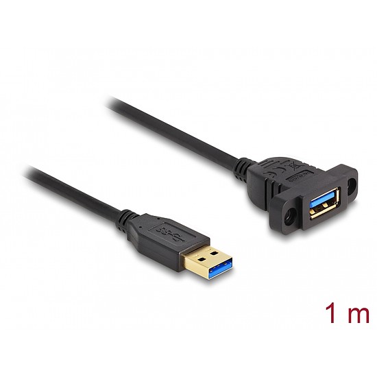 Delock SuperSpeed USB 5 Gbps (USB 3.2 Gen 1) A-típusú USB kábel apa-anya 1 m panel-csatlakozójú fekete (87855)